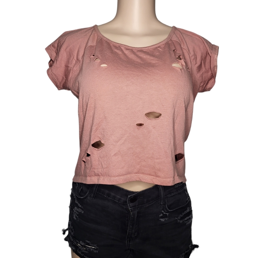 Short Sleeve Distressed Top